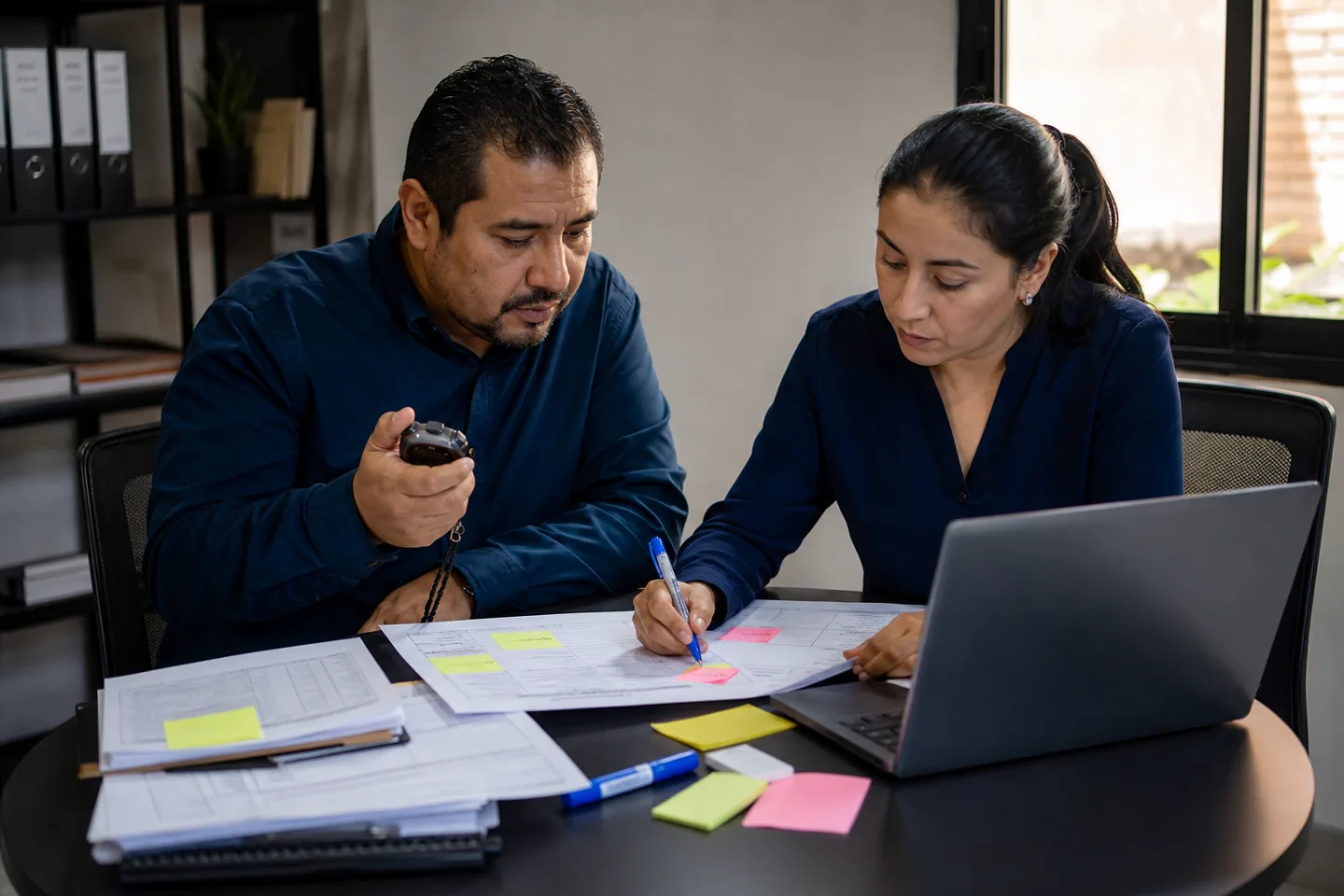 Responsables midiendo el tiempo y los pasos manuales que requiere procesar una operación.