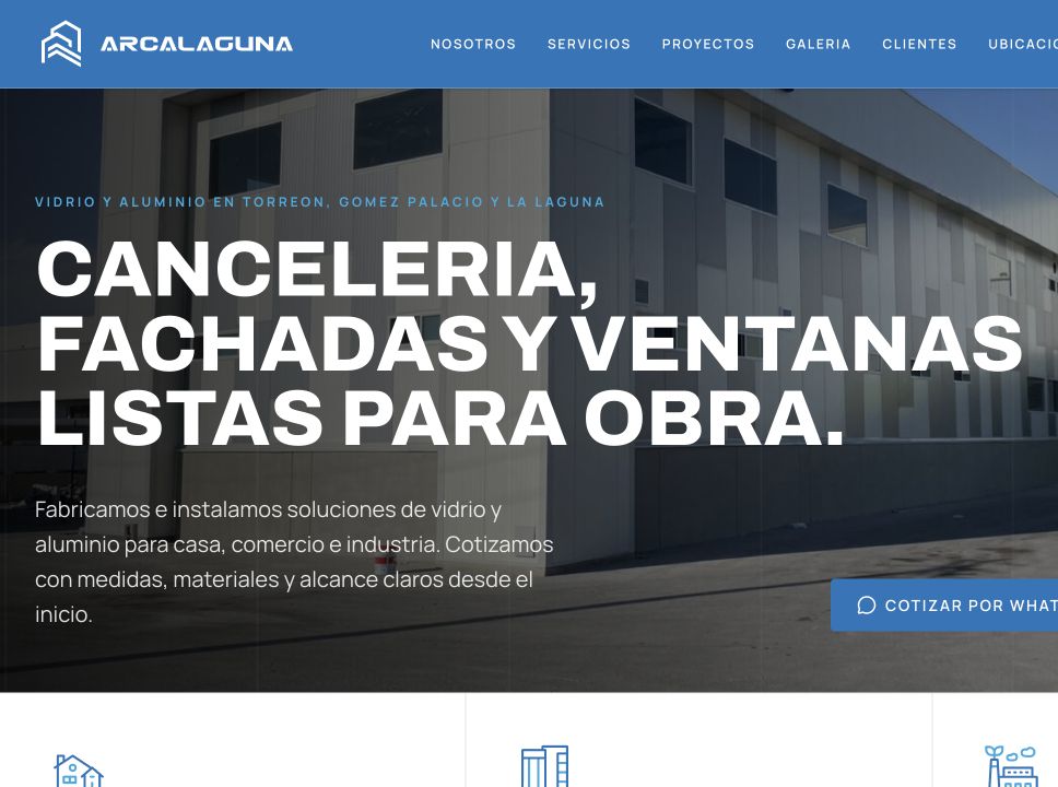 Captura real del sitio web de Arca Laguna