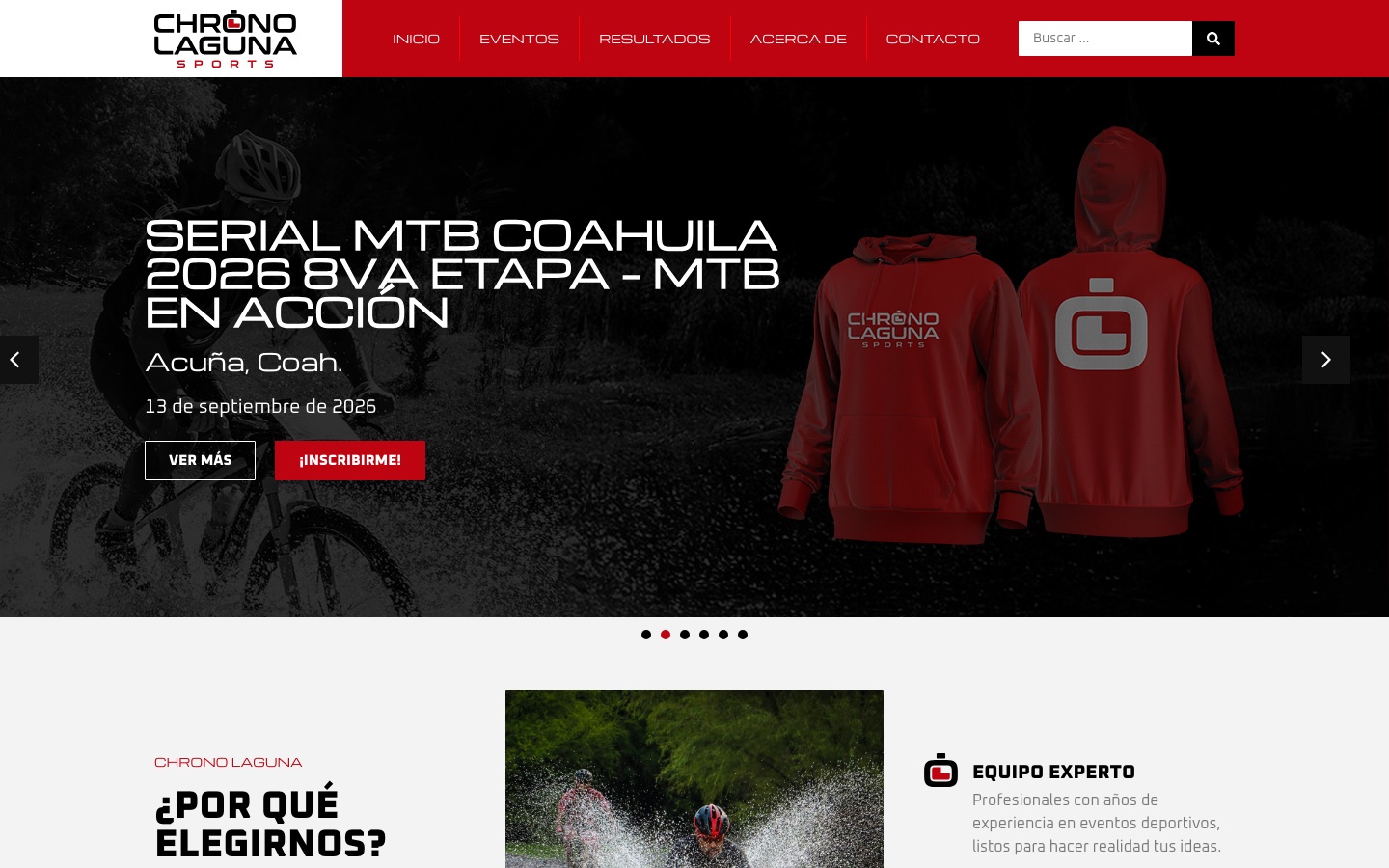 Captura real del sitio web de Chrono Laguna