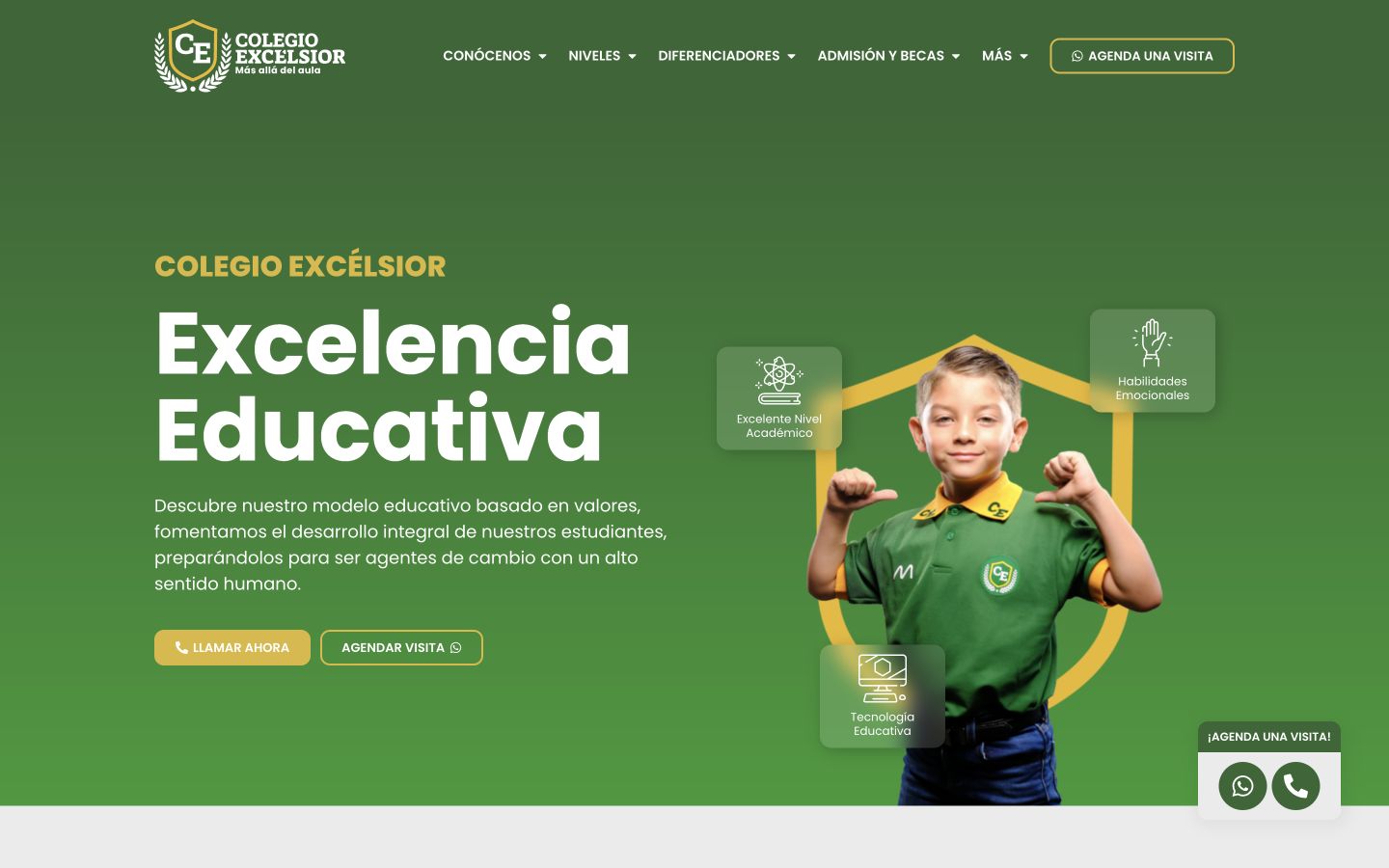 Captura real del sitio web de Colegio Excélsior