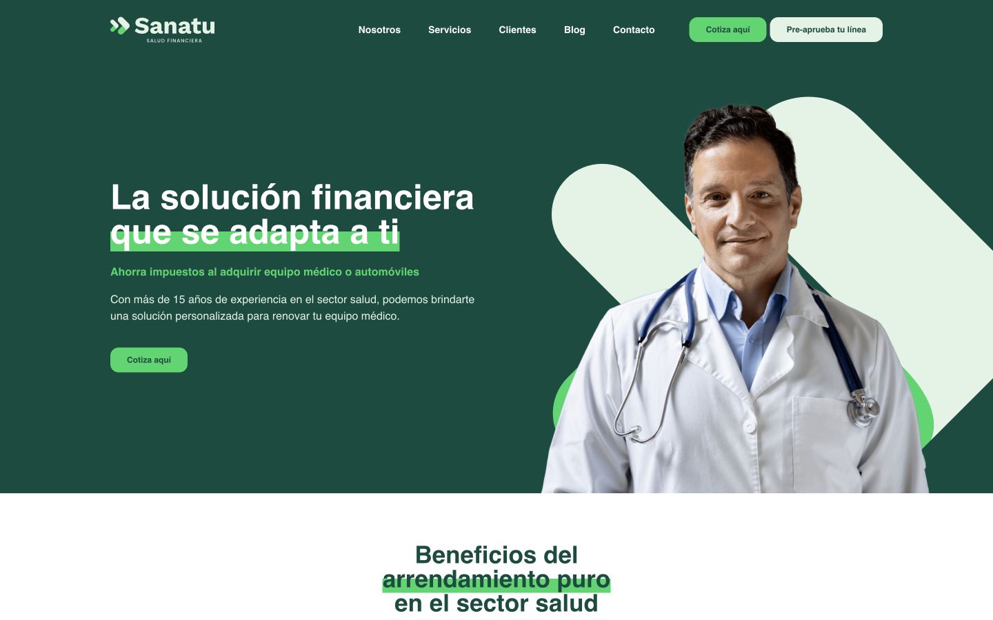 Captura real del sitio web de Sanatu