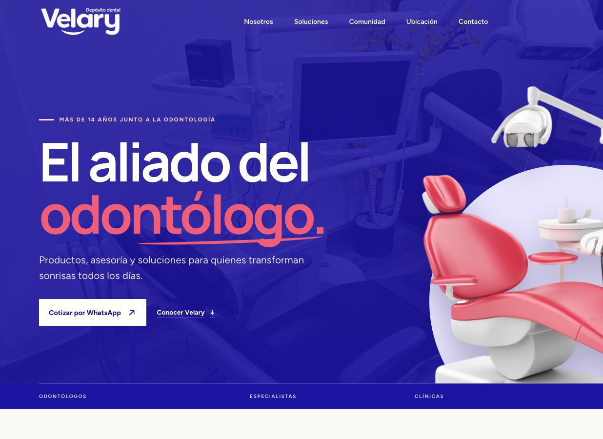 Captura real del sitio web de Depósito Dental Velary