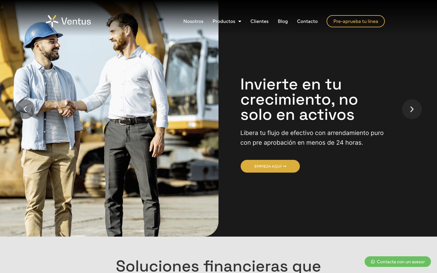 Captura real del sitio web de Ventus